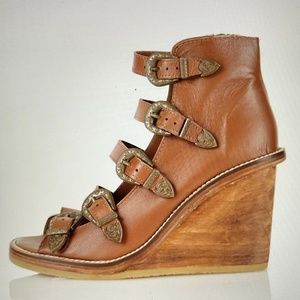 Topshop Brown Wedge Heels with Buckle Detail